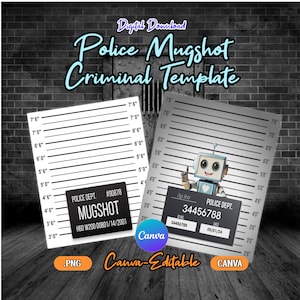Police Mugshot Canva Editable Template | Cm & Ft | Criminal Lineup Template | Photo booth Props | DIY Mugshot Sign | Non-PRO Canva Editable