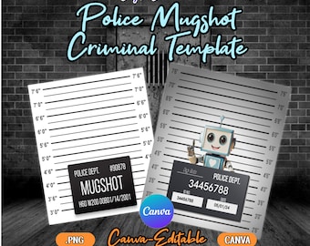 Plantilla editable de Canva para foto policial / Cm y pies / Plantilla de rueda de reconocimiento criminal / Accesorios para fotomatón / Letrero de foto policial DIY / Canva editable no profesional