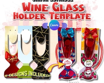 Canva Sherry Wine Glass Holder Editable Template | Wine Glass Holder Template | 6 Designs Included | SVG, Studio3, Canva Link, PDF, PNG