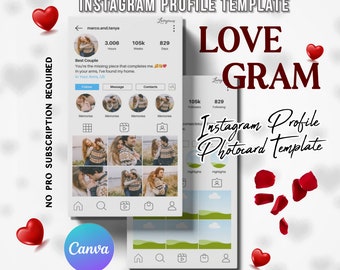 Canva Lovegram Photo Card Insta Profile Template | Lovegram Canva Editable Instagram Profile Template Photo Card | No PRO Required