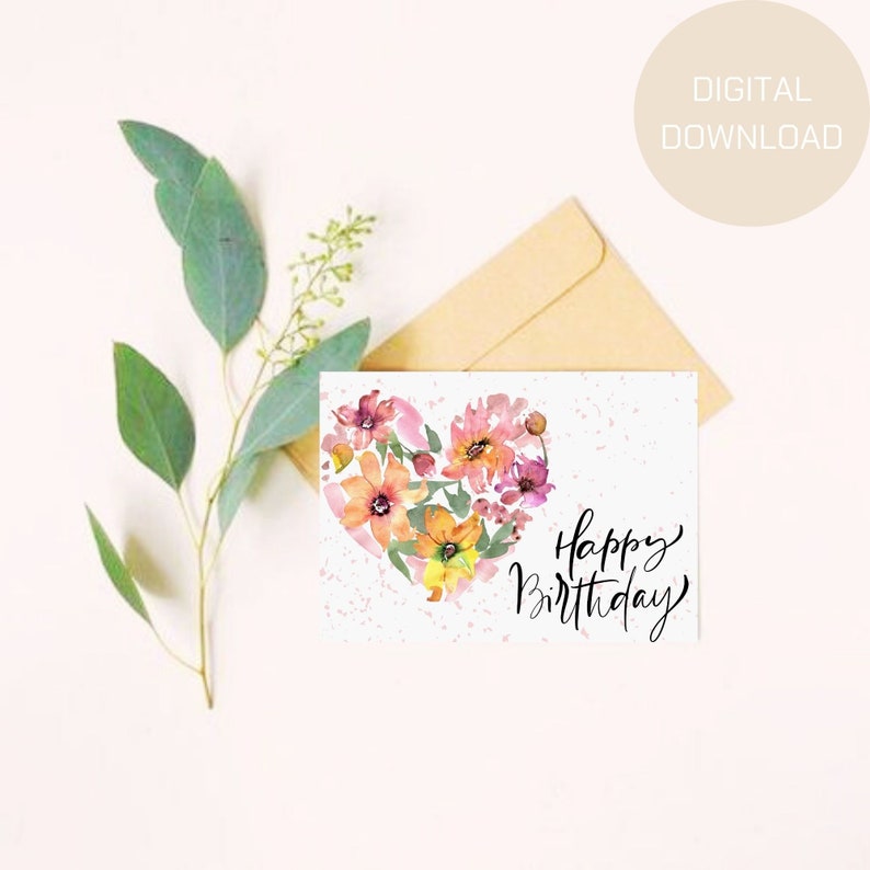 Printable Birthday Card, Instant Download, Digital Greeting Card, Happy ...