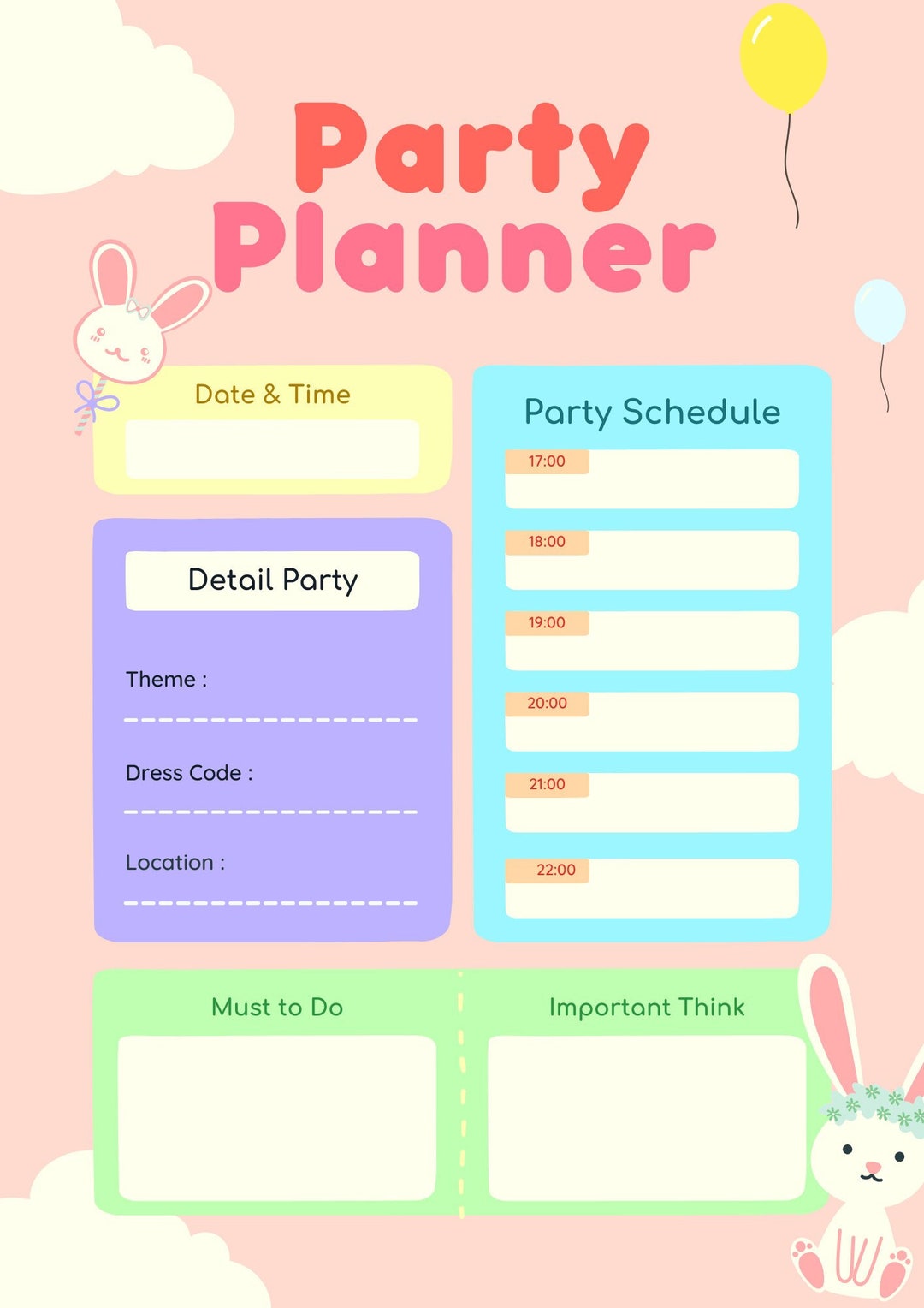 Party Planners Pack Printable Planners Birthday Party Planners ...