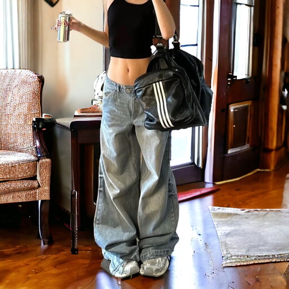パンツ 2000's wideleg tuck half pants y2k mode Y2k Baggy Jeans Men Hip Hop Skater Pants Grunge Wide Leg