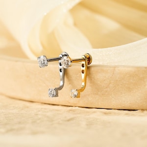 Waterproof Titanium Ear Jacket, Tiny Front & Back Earring, Threadless Push Pin Flat Back Stud, Stacking Cartilage Earring