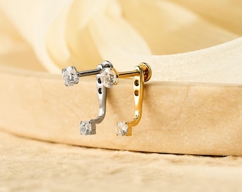 Waterproof Titanium Ear Jacket, Tiny Front & Back Earring, Threadless Push Pin Flat Back Stud, Stacking Cartilage Earring