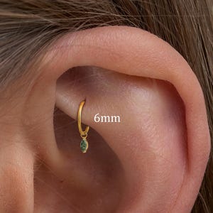 18G/16G Natural Moss Agate Titanium Dangle Huggie Hoop, Cartilage/Conch/Helix Hoop Earring, Rook Piercing • Conch Piercing