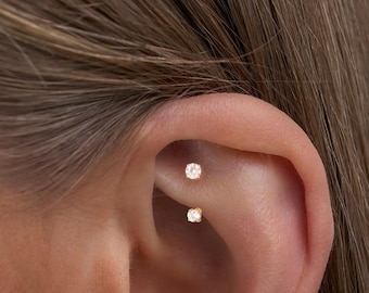 Waterproof Titanium Ear Jacket, Tiny Front & Back Earring, Threadless Push Pin Flat Back Stud, Stacking Cartilage Earring