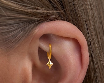 18G/16G Titanium Dangle Huggie Hoop, Cartilage/Conch/Helix Hoop Earring, Rook piercing • conch piercing