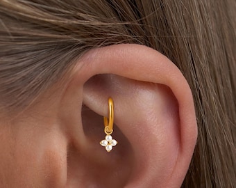 18G/16G Titanium Dangle Huggie Hoop, Cartilage/Conch/Helix Hoop Earring, Rook piercing • conch piercing