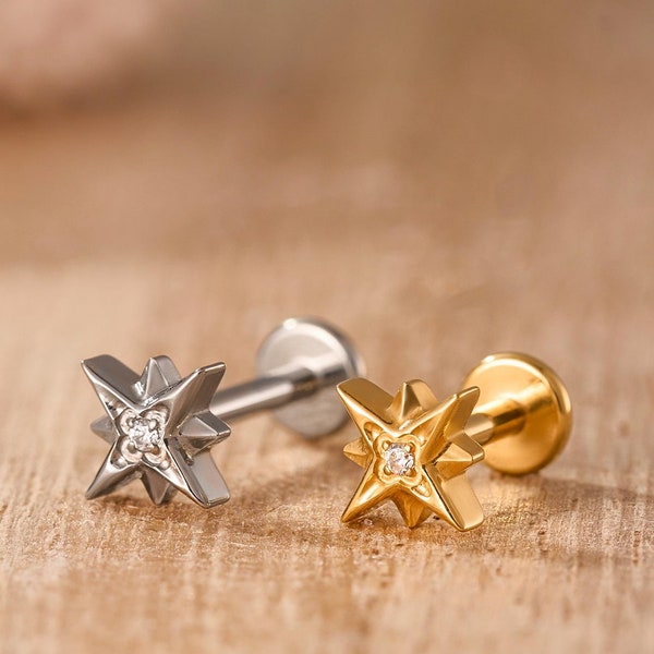 Puces d'oreilles labret en titane • Boucles d'oreilles à dos plat • Boucle d'oreille hélice • Boucle d'oreille tragus • Boucle d'oreille cartilage • Anneau de nez • Cadeau pour elle