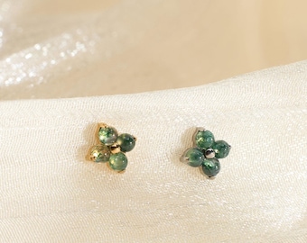 Titanium Moss Agate Labret Stud Earring • Flat Back Earring • Helix Earring • Tragu • Cartilage Earring • Nose Ring • Gift for Her