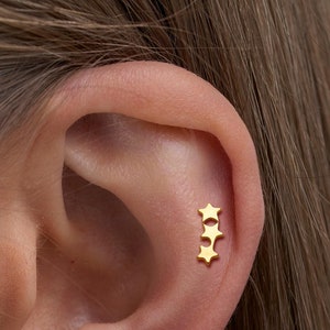 Titan Star Labret Ohrstecker • Flache Rückseite • Helixohrring • Tragusohrring • Knorpelohrring • Nasenring • Geschenk für sie