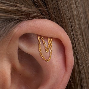 Piercing chaîne hélice cachée verticale pendante en titane, boucles d'oreilles gouttes chaîne filetée à l'arrière plat, clous cachés cartilage/tragus/hélice