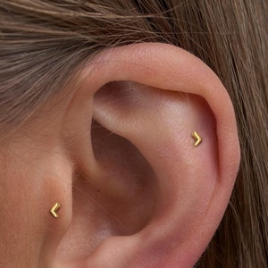 Titanium Mini V-shape Labret Stud Earrings, Threaded Flat Back Earring, Tiny Tragus Earring, Forward Helix Earring, Piercing Stud
