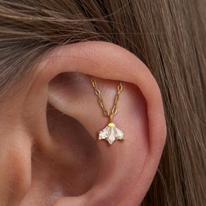Piercing chaîne hélix caché vertical feuille de titane, boucles d'oreilles gouttes chaîne filetée à l'arrière, clous cartilage caché/tragus/hélice