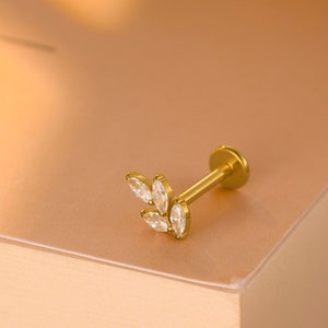 Puces d'oreilles labret en titane • Boucles d'oreilles feuille à l'arrière plat • Boucle d'oreille hélice • Boucle d'oreille tragus • Boucle d'oreille cartilage • Anneau de nez • Cadeau pour elle