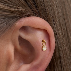 Titanium Vertical Dangle Helix Piercing, Threaded Flat Back Stud Earrings, Rook/Cartilage/Conch/Tragus/Helix Drop Earring