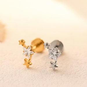 Puces d'oreilles labret en titane étoile • Boucles d'oreilles à dos plat • Boucle d'oreille hélice • Boucle d'oreille tragus • Boucle d'oreille cartilage • Anneau de nez • Cadeau pour elle
