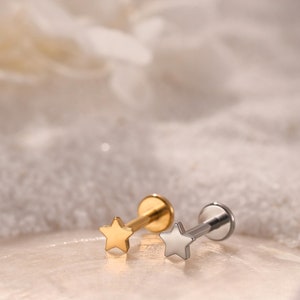 Puces d'oreilles labret en titane étoile • Boucles d'oreilles à dos plat • Boucle d'oreille hélice • Boucle d'oreille tragus • Boucle d'oreille cartilage • Anneau de nez • Cadeau pour elle