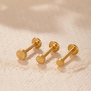 Titanium Flat circle Labret Stud Earrings, Threaded Flat Back Earrings, Tiny Tragus Earring, Forward Helix Earring, Piercing Stud