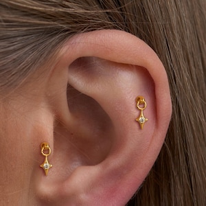 Piercing Helix vertical en titane, Clous d'oreilles filetés à l'arrière plat, Boucles d'oreilles pendantes tour/cartilage/conque/tragus/hélice