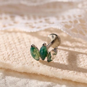 Titanium Moss Agate Labret Stud Earrings • Flat Back Earrings • Helix Earring • Tragu • Cartilage Earring • Nose Ring • Gift for Her