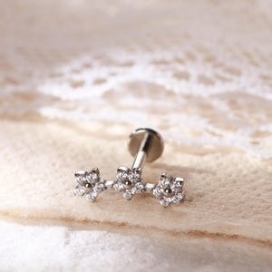 Titanium Flower Climber Push Pin Labret Stud Earrings • Threadless Flat Back Earring • Helix/Cartilage/Conch Earring • Gift for Her