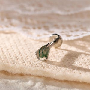 Titanium Moss Agate Labret Stud Earrings • Flat Back Earrings • Helix Earring • Tragu • Cartilage Earring • Nose Ring • Gift for Her