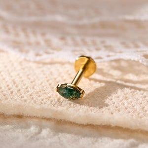 Titanium Moss Agate Labret Stud Earrings • Flat Back Earrings • Helix Earring • Tragu • Cartilage Earring • Nose Ring • Gift for Her