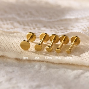 Titanium Flat Circle Labret Stud Earring, Threadless Push Pin Flat Back Earring, Tiny Tragus Earring, Forward Helix Earring, Piercing Stud