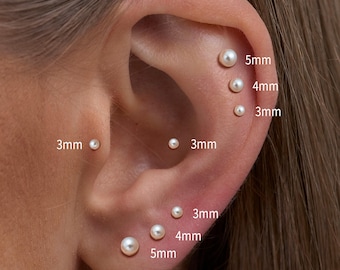 Titanium Pearl Labret Stud Earrings, Internally Threaded Flat Back Earring, Tiny Tragus Earring, Forward Helix Earring, Tragus Piercing Stud