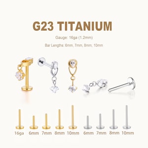 Puces d'oreilles labret en titane • Boucles d'oreilles fleurs à dos plat • Boucle d'oreille hélice • Boucle d'oreille tragus • Boucle d'oreille cartilage • Anneau de nez • Cadeau pour elle