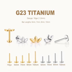 Puces d'oreilles labret en titane • Boucles d'oreilles fleurs à dos plat • Boucle d'oreille hélice • Boucle d'oreille tragus • Boucle d'oreille cartilage • Anneau de nez • Cadeau pour elle