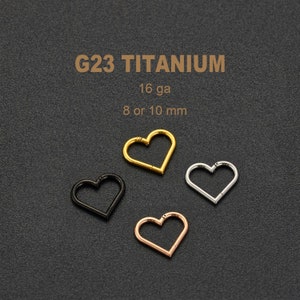 16g NOSE RING Solid TITANIUM • Heart Implant Grade Septum Ring Piercing Jewelry • Hinged Clicker Hoop • Lip Ring • Tragus, Daith, Conch Hoop