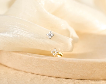 Titanium Pearl Labret Stud Earring • Flat Back Earring • Helix Earring • Tragu • Cartilage Earring • Nose Ring • Gift for Her