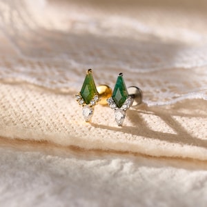 Titanium Moss Agate Labret Stud Earrings • Flat Back Earrings • Helix Earring • Tragu • Cartilage Earring • Nose Ring • Gift for Her