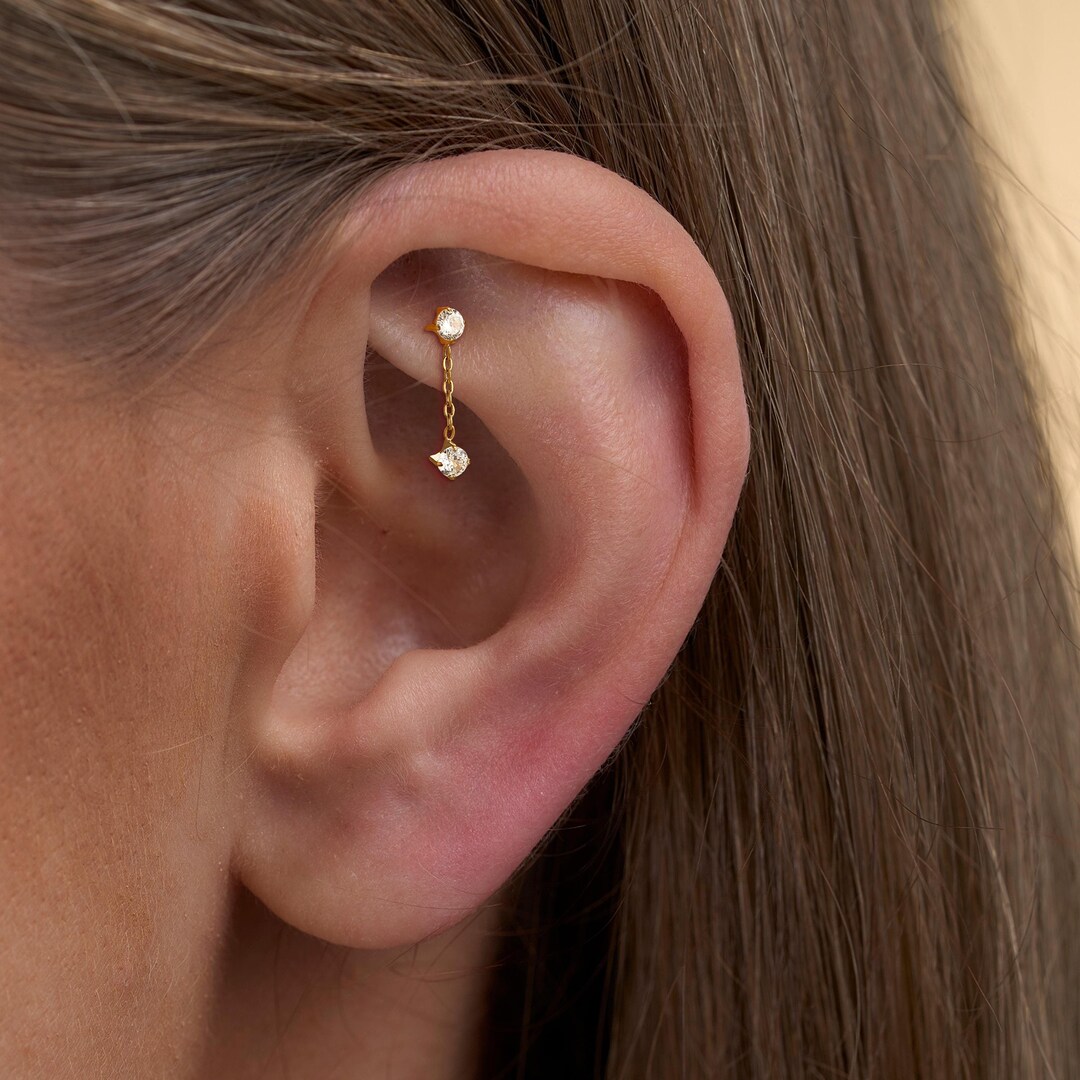 Titanium Vertical Dangle Chain Rook Piercing Jewelry, Threaded Flat ...