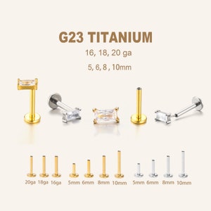 Titanium Labret Stud Earrings • Flat Back Earrings • Helix Earring • Tragus Earring • Cartilage Earring • Nose Ring • Gift for Her