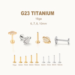 Puces d'oreilles Labret en titane • Boucle d'oreille planète à dos plat • Boucle d'oreille hélice de Saturne céleste • Bijoux de piercing • Boucle d'oreille cartilage • Anneau de nez