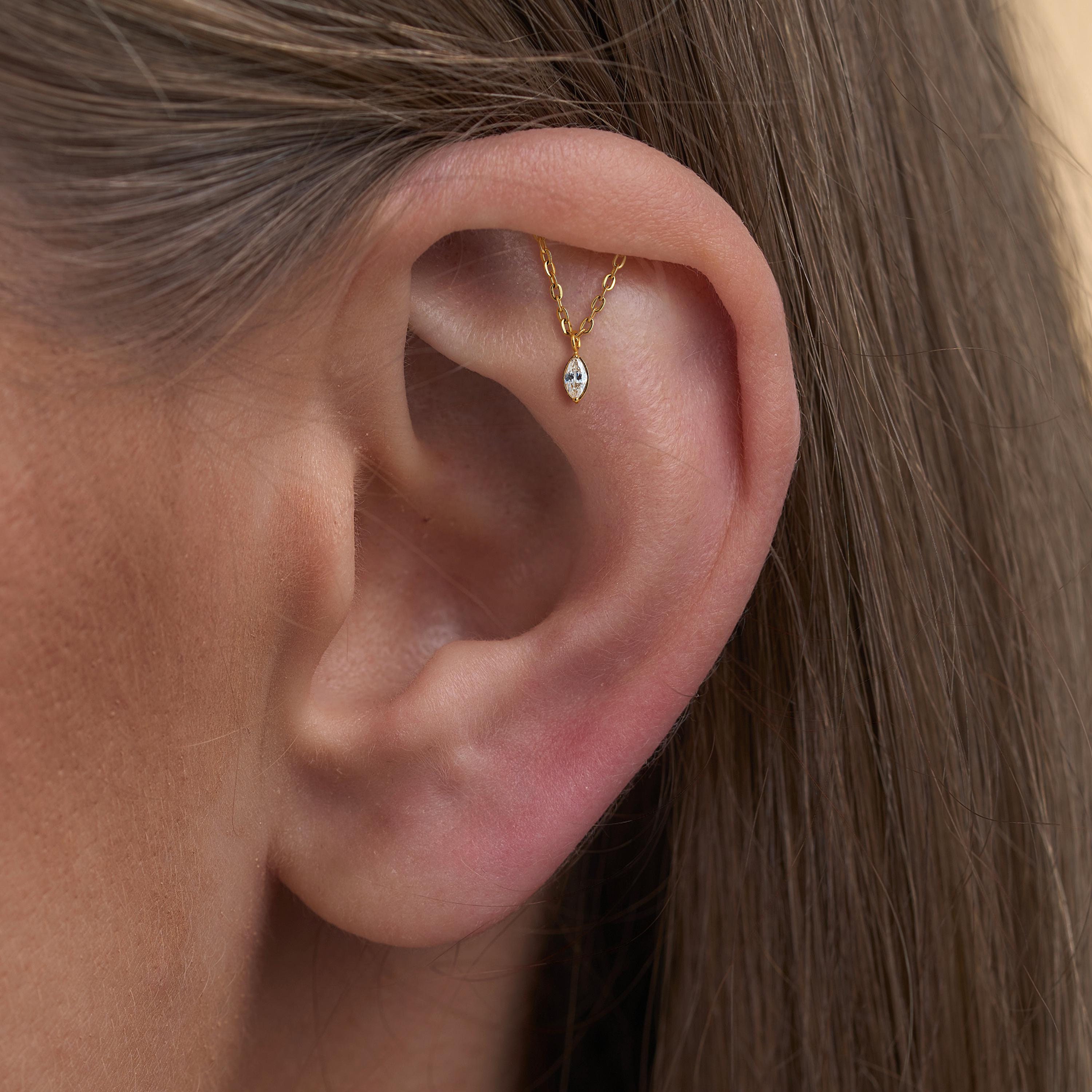 Titanium Vertical Dangle Hidden Helix Piercing, Threaded Flat Back Stud Earrings, Hidden Rook/Cartilage/Conch/Tragus/Helix Drop Earring