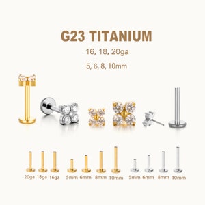 Titanium Labret Stud Earrings • Flat Back Earrings • Helix Earring • Tragus Earring • Cartilage Earring • Nose Ring • Gift for Her