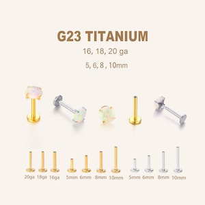 Titanium Labret Stud Earrings • Opal Flat Back Earrings • Helix Earring • Tragus Earring • Cartilage Earring • Nose Ring • Gift for Her