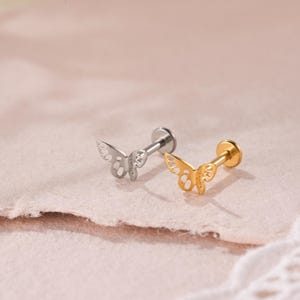 Puces d'oreilles labret en titane • Boucles d'oreilles en fer à cheval à dos plat • Boucle d'oreille hélicoïdale • Bijoux de piercing • Boucle d'oreille de cartilage • Anneau de nez
