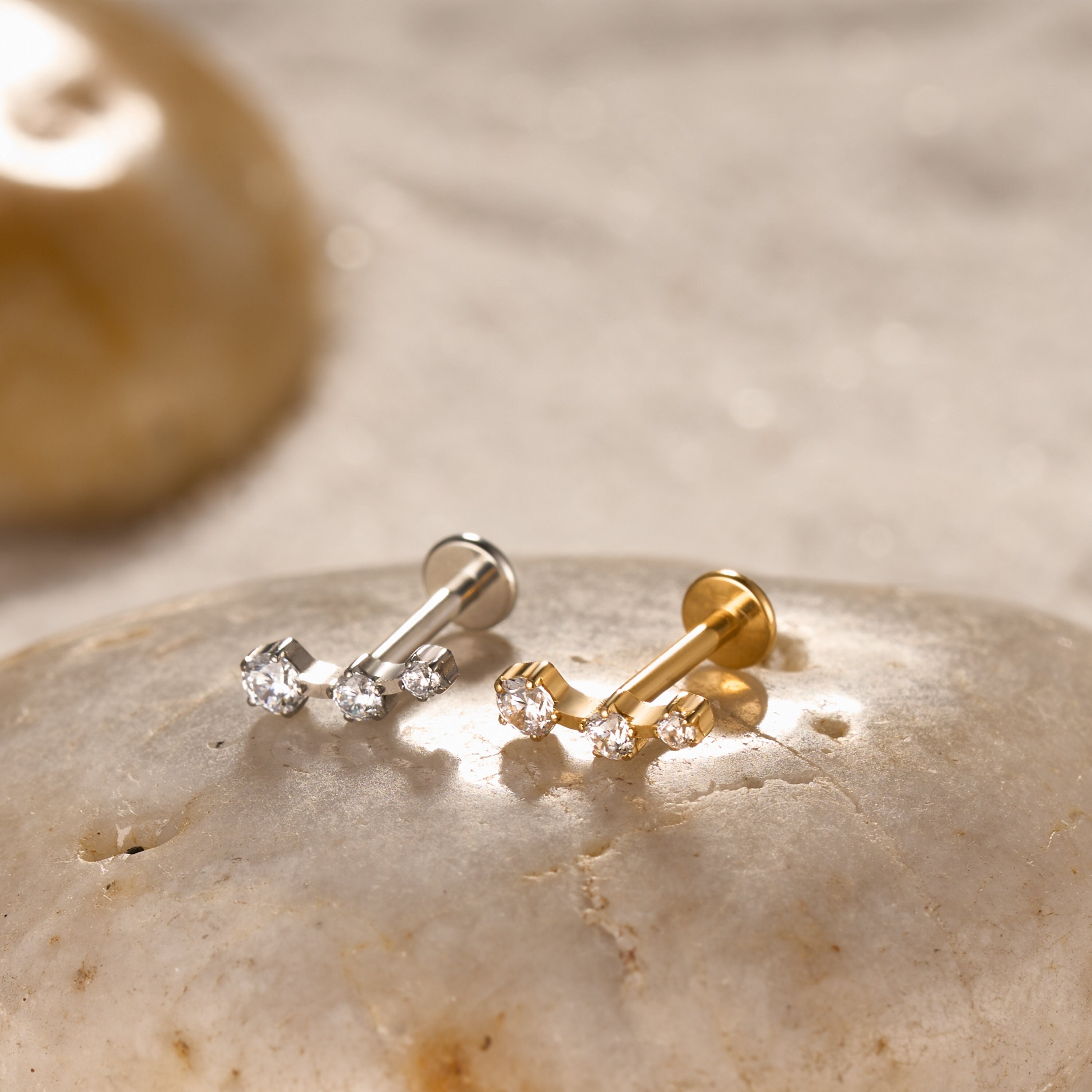 Titanium Labret Stud Earrings • Flat Back Earrings • Helix Earring • Tragus Earring • Cartilage Earring • Nose Ring • Gift for Her