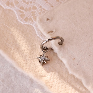 18G/16G Titanium Dangle Huggie Hoop, Cartilage/Conch/Helix Hoop Earring, Rook piercing • conch piercing