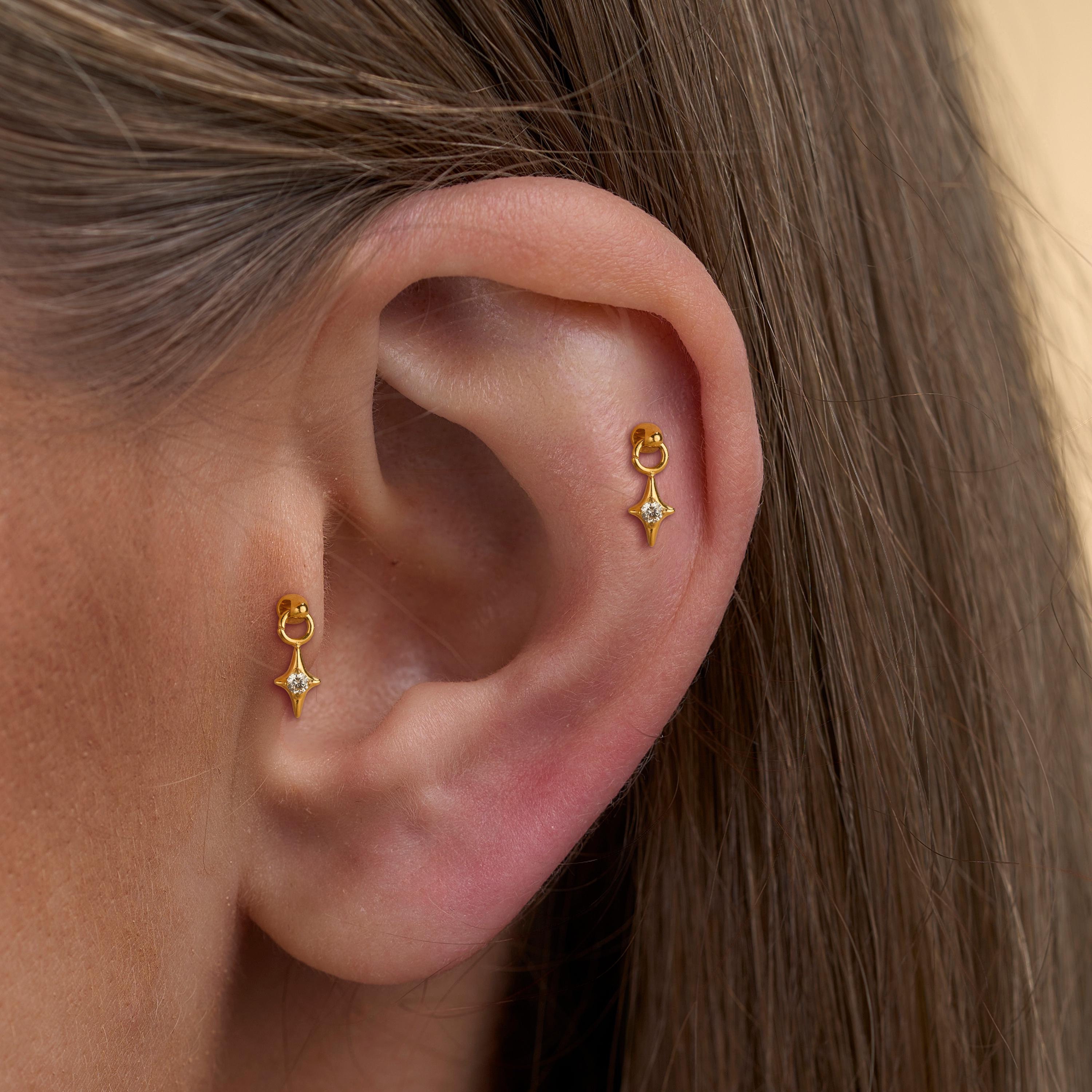 Titanium Vertical Dangle Helix Piercing, Threaded Flat Back Stud Earrings, Rook/Cartilage/Conch/Tragus/Helix Drop Earring