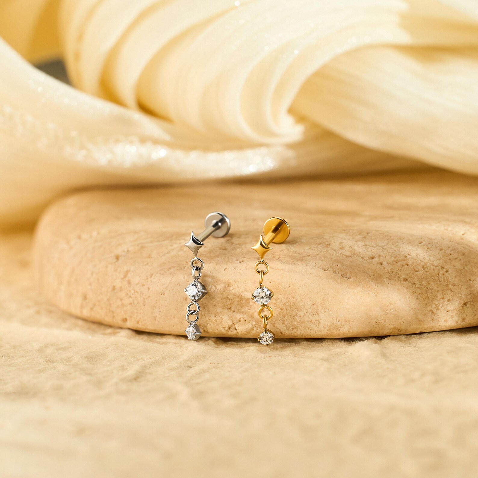 Dangle Rook Earring Titanium Dangle Rook Piercing Jewelry, Threaded Flat Back Stud Earring ...