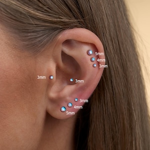 Titanium Moonstone Labret Stud Earrings, Threaded Flat Back Earring, Tiny Tragus Earring, Forward Helix Earring, Tragus Piercing Stud
