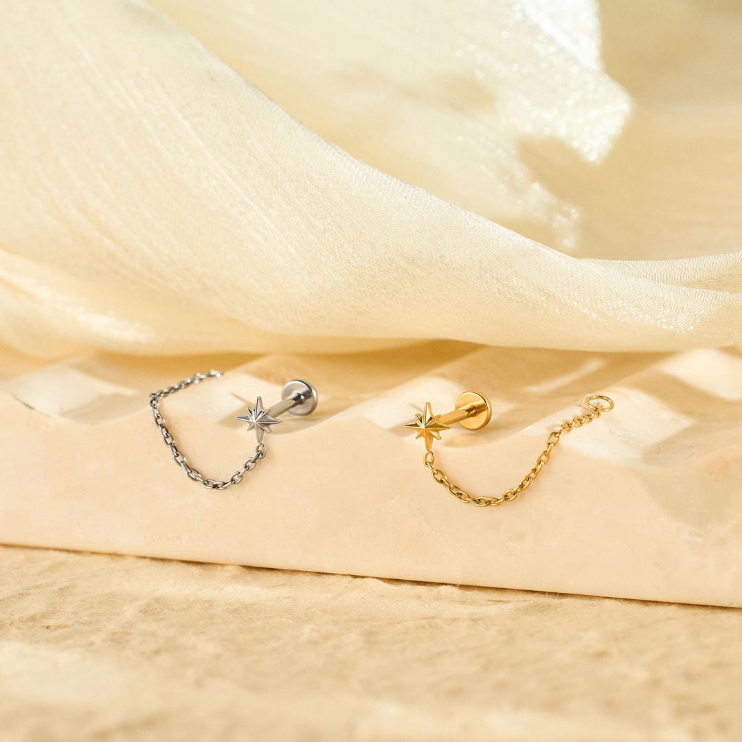 Dangle Hoop Rook Earing Titanium Vertical Dangle Chain Rook Piercing Jewelry, Threaded Flat ...