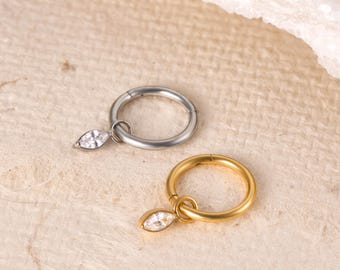 18G/16G Titanium Dangle Huggie Hoop, Cartilage/Conch/Helix Hoop Earring, Rook piercing • conch piercing